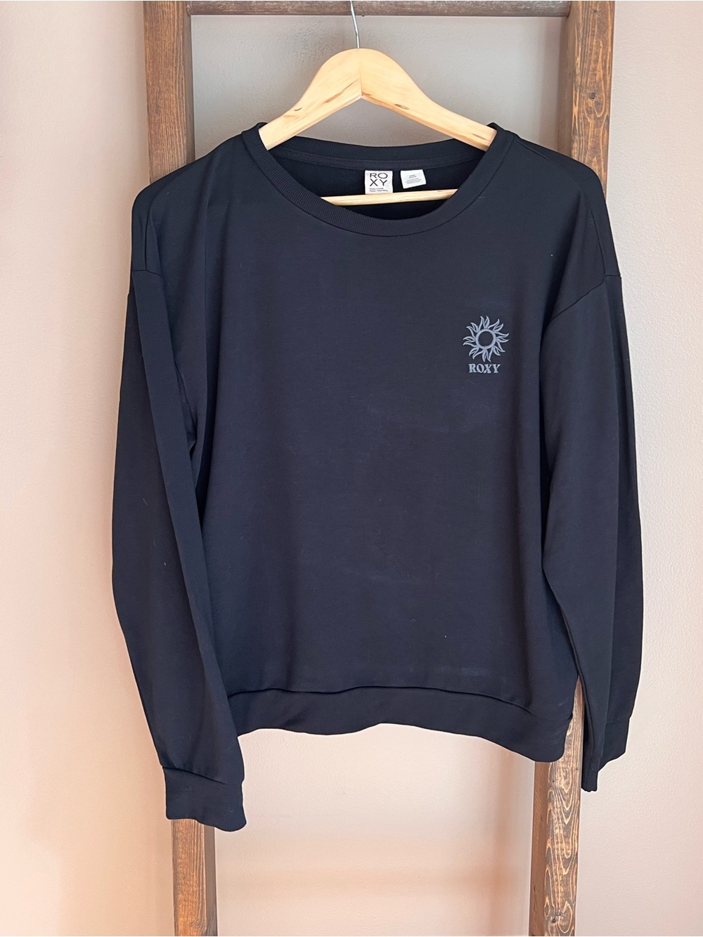 Roxy Black Crewneck Sweater with Sun Logo